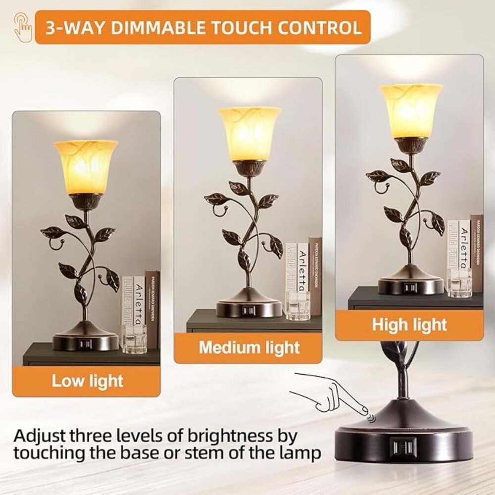 Roriano Touch Control Table Lamp w/ USB Charging Ports | 3-Way Dimmable | Amber - Picture 3 of 5
